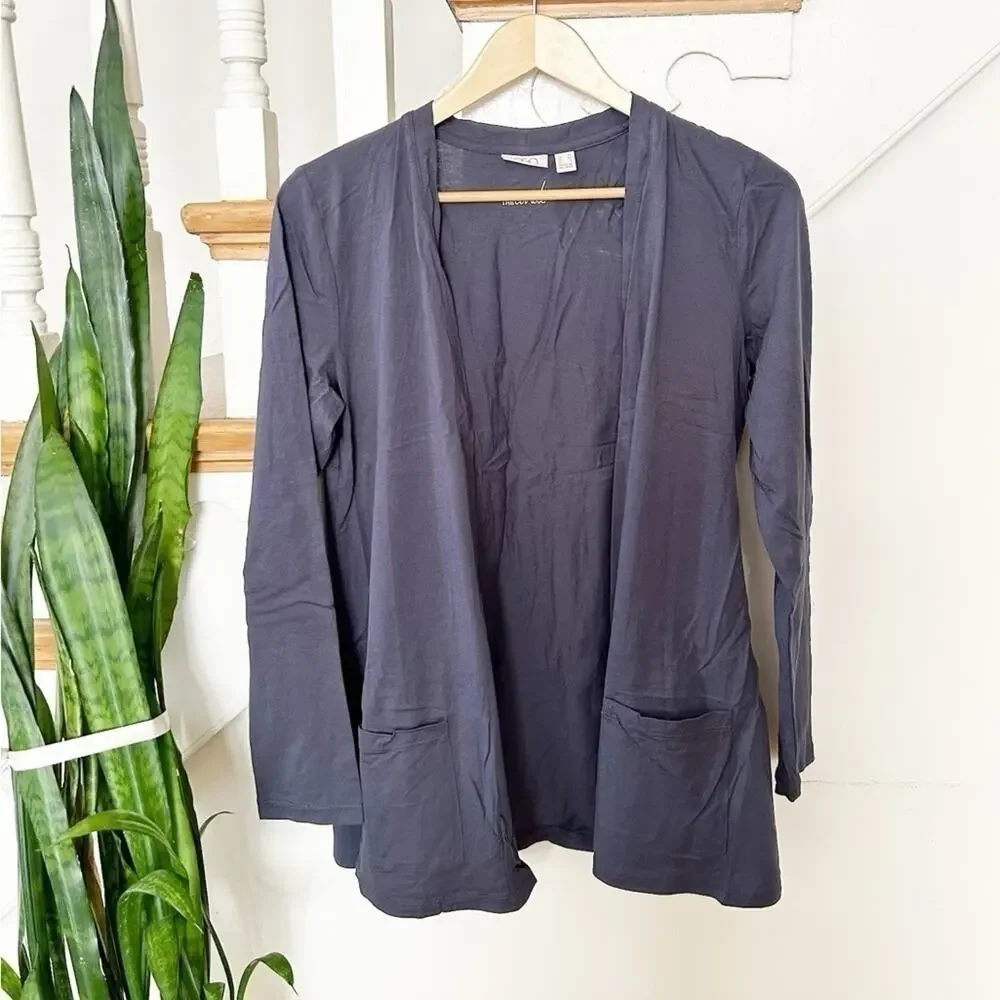 LOGO by Lori Goldstein Blue Long Sleeve Open Front Knit Jacket w/ Pockets Sz XS